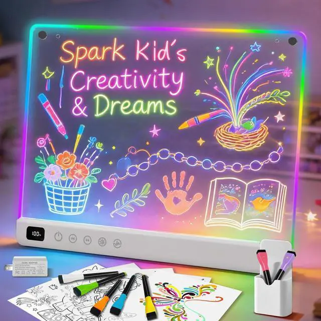 Alt view image 8 of 14 - Led Drawing Board with 13 Light Effects, 16" Rechargeable Glow Doodle LED Note Board with Colors, Neon Light Up Drawing Tablet Gifts for Kids for Easter Birthday Christmas Gift Ideas