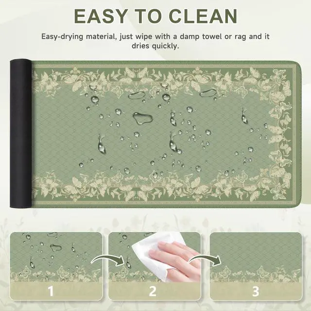 Alt view image 12 of 14 - Floral Desk Mat for Keyboard and Mouse,Cute Gaming Mouse Pad XXL,Anti-Slip Desk Matt for Desktop,Soft Lycra Surface Computer Mat Women,Girly Big Mousepad for Home Office (Light Green)