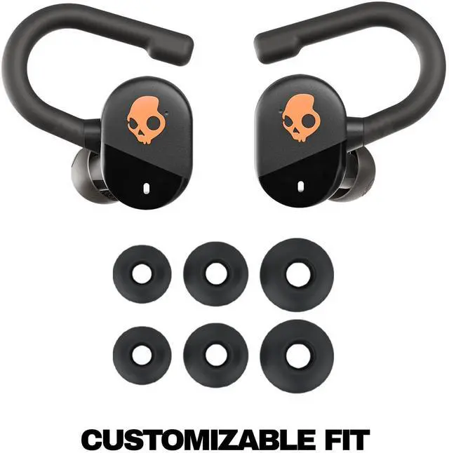 Alt view image 12 of 14 - Push Play Active Wireless Earbuds, Bluetooth Headphones, Noise Isolating Fit, 34 Hrs Battery, Secure-Fit Over-Ear Hanger, Sweat Water Resistant, Microphone for iPhone Android - Black/Orange