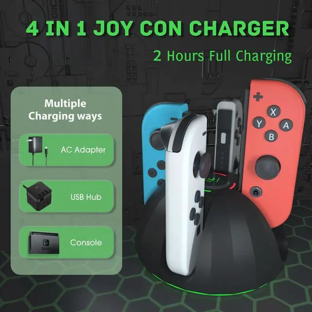 Alt view image 12 of 14 - Switch Controller Charging Dock for Nintendo OLED Joycon, Charger Station with Switch 1 JoyCon, 4 in 1 Joycon Charging Dock for Joy Con with LED Indication and USB Type-C Charger Cable