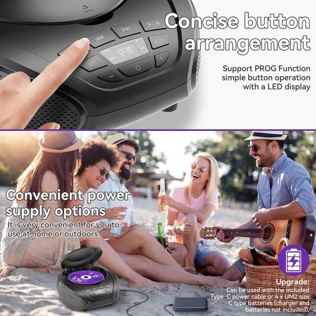 Alt view image 13 of 14 - CD Player Portable Boombox Radio CD Players with Speakers Home Audio FM Radio AUX Input Support Headphones Playlist Mode PROG Playback for Outdoor Indoor Audiobooks (Power adapter not included)