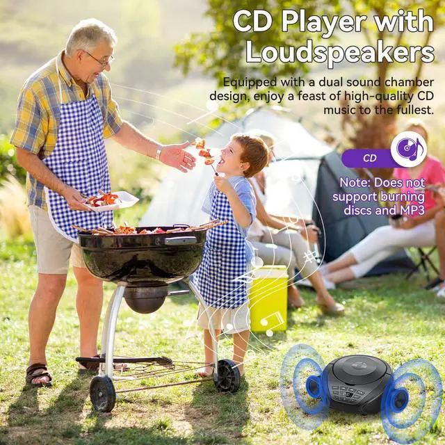Alt view image 10 of 14 - CD Player Portable Boombox Radio CD Players with Speakers Home Audio FM Radio AUX Input Support Headphones Playlist Mode PROG Playback for Outdoor Indoor Audiobooks (Power adapter not included)