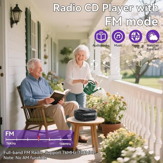 Alt view image 11 of 14 - CD Player Portable Boombox Radio CD Players with Speakers Home Audio FM Radio AUX Input Support Headphones Playlist Mode PROG Playback for Outdoor Indoor Audiobooks (Power adapter not included)