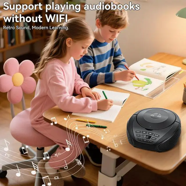 Alt view image 12 of 14 - CD Player Portable Boombox Radio CD Players with Speakers Home Audio FM Radio AUX Input Support Headphones Playlist Mode PROG Playback for Outdoor Indoor Audiobooks (Power adapter not included)