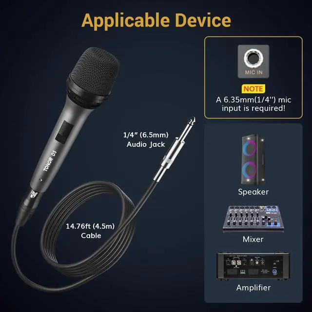 Alt view image 12 of 14 - Professional Vocal Microphone for Singing, Dynamic Handheld Wired Karaoke Mic, Cardioid Studio Microfono with 450 cm/157inch XLR to 1/4" Cable, for Speakers/Mixer Machine/Amp/Speech/Karaoke, D5
