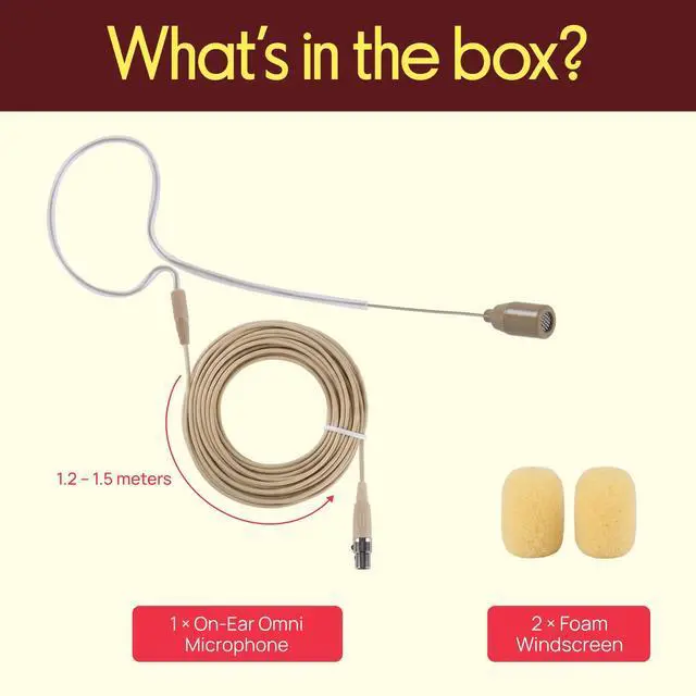 Alt view image 10 of 14 - On-Ear Audio Condenser Microphone - Portable Omnidirectional Wired Headset Condenser Mic With 4 Pin Mini XLR Cable and Windscreen - Works with Shure System - PMEMS10 (Skin Tone), Beige
