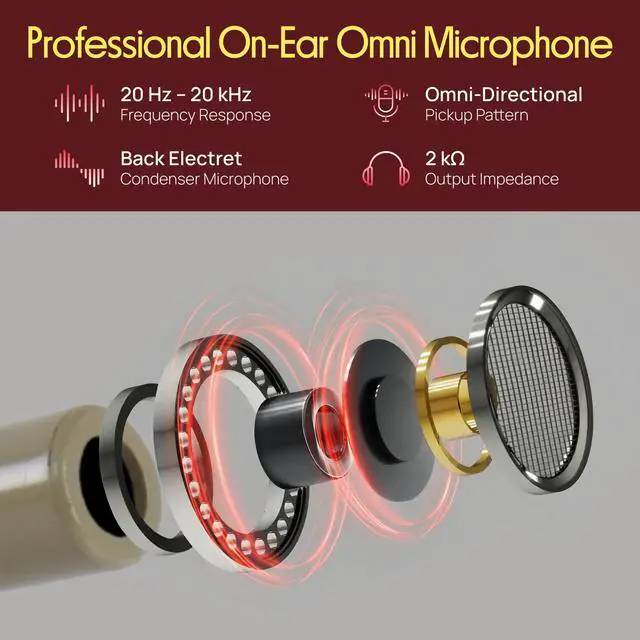Alt view image 9 of 14 - On-Ear Audio Condenser Microphone - Portable Omnidirectional Wired Headset Condenser Mic With 4 Pin Mini XLR Cable and Windscreen - Works with Shure System - PMEMS10 (Skin Tone), Beige