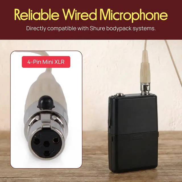Alt view image 12 of 14 - On-Ear Audio Condenser Microphone - Portable Omnidirectional Wired Headset Condenser Mic With 4 Pin Mini XLR Cable and Windscreen - Works with Shure System - PMEMS10 (Skin Tone), Beige