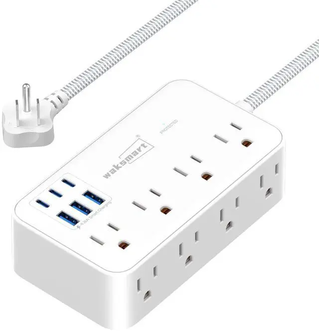 Alt view image 8 of 14 - Surge Protector Power Strip (2800J), 8 AC Outlets with 6 USB Ports 4.8A/24W Charging Station for iPhone 15 Series, 5ft Flat Extension Cord, Flat Plug, Wall Mount for Home, Office, White