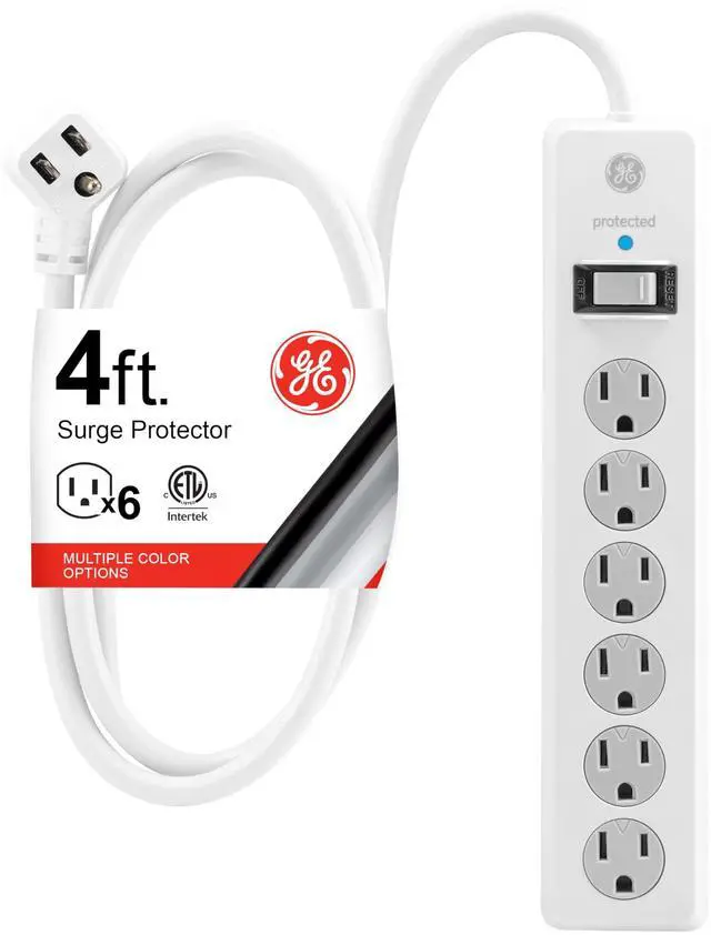 Alt view image 6 of 10 - Surge Protector Power Strip, 4 Ft Extension Cord, 6 Outlet Extender, 800 Joules, Flat Plug, Twist-to-Close Safety Covers, ETL Listed, White, 33658
