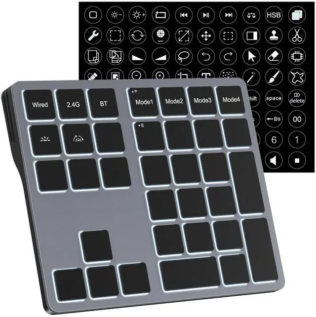 Alt view image 8 of 14 - Tri-Mode Programmable Keyboard (BT/2.4G/Wired), Bluetooth Shortcuts Keyboard with 25 Custom Keys & Shortcuts Stickers & Backlit, Wireless Macro Keypad for Windows Graphic, Editing & Office