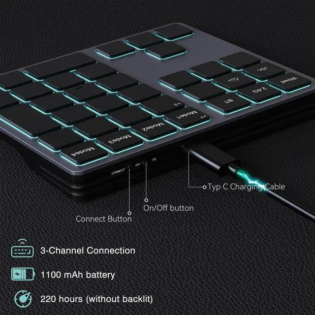 Alt view image 12 of 14 - Tri-Mode Programmable Keyboard (BT/2.4G/Wired), Bluetooth Shortcuts Keyboard with 25 Custom Keys & Shortcuts Stickers & Backlit, Wireless Macro Keypad for Windows Graphic, Editing & Office