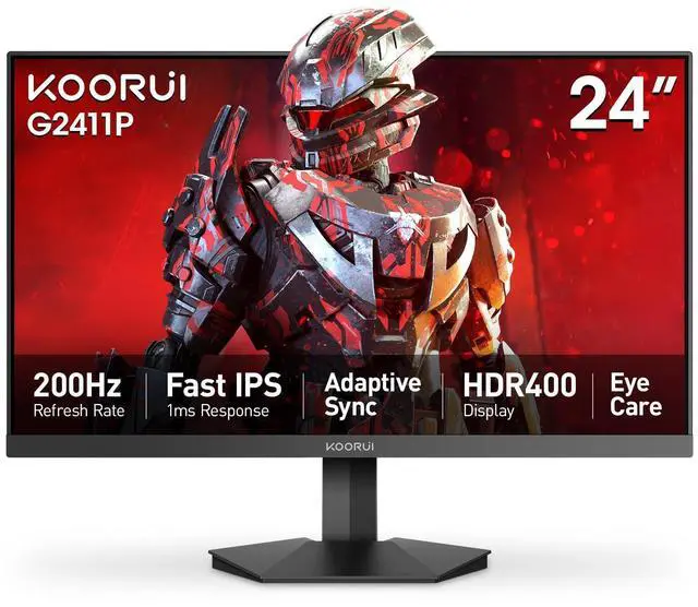 Main image of KOORUI 24 inch Gaming Monitor, FHD 200Hz 1K 1ms Fast IPS, FHD HDR400 Display, 90% DCI-P3 Color Gamut, Adaptive Sync, G2411P
