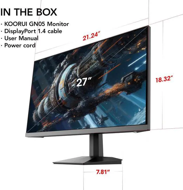 Alt view image 5 of 7 - KOORUI 27" 1440p 240Hz,WQHD 2560 x 1440 PC Computer Monitor 1ms, Adaptive Sync, HDR10, DCI-P3 90%, DisplayPort, HDMI, Tilt Adjustability, Black - GN05
