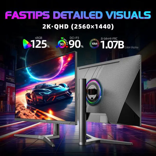 Alt view image 2 of 7 - CUNPU 32 inch Gaming Monitor QHD 165Hz, 32" 2K 165Hz Computer Monitor 2560x1440p, Compatible with 2K 165Hz/2K 144Hz/FHD 165Hz/FHD 144Hz 1ms, IPS, HDR10