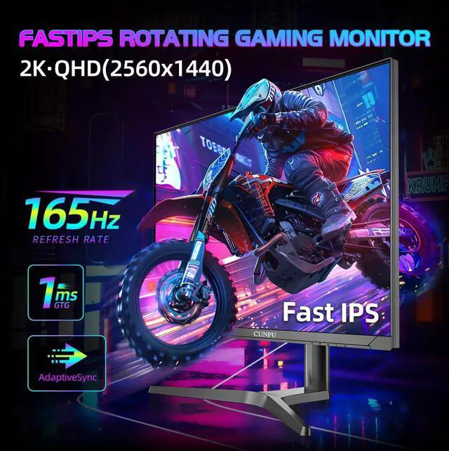 Alt view image 3 of 7 - CUNPU 32 inch Gaming Monitor QHD 165Hz, 32" 2K 165Hz Computer Monitor 2560x1440p, Compatible with 2K 165Hz/2K 144Hz/FHD 165Hz/FHD 144Hz 1ms, IPS, HDR10