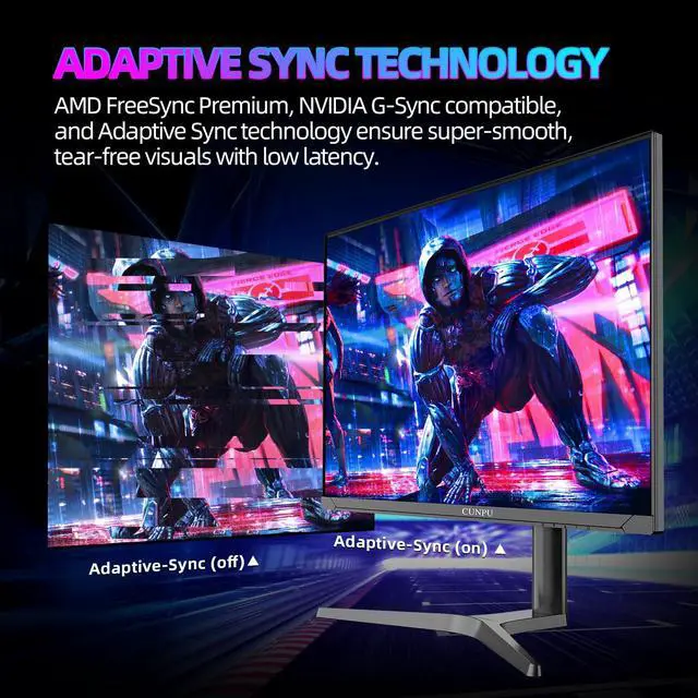 Alt view image 4 of 7 - CUNPU 32 inch Gaming Monitor QHD 165Hz, 32" 2K 165Hz Computer Monitor 2560x1440p, Compatible with 2K 165Hz/2K 144Hz/FHD 165Hz/FHD 144Hz 1ms, IPS, HDR10