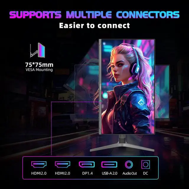 Alt view image 5 of 7 - CUNPU 32 inch Gaming Monitor QHD 165Hz, 32" 2K 165Hz Computer Monitor 2560x1440p, Compatible with 2K 165Hz/2K 144Hz/FHD 165Hz/FHD 144Hz 1ms, IPS, HDR10