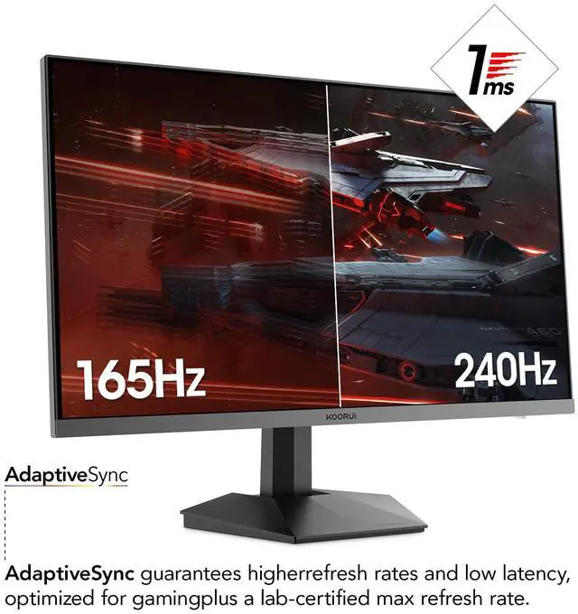 Alt view image 2 of 6 - KOORUI 27" 1440p 240Hz,WQHD 2560 x 1440 PC Computer Monitor 1ms, Adaptive Sync, HDR10, DCI-P3 90%, DisplayPort, HDMI, Tilt Adjustability, Black - GN05