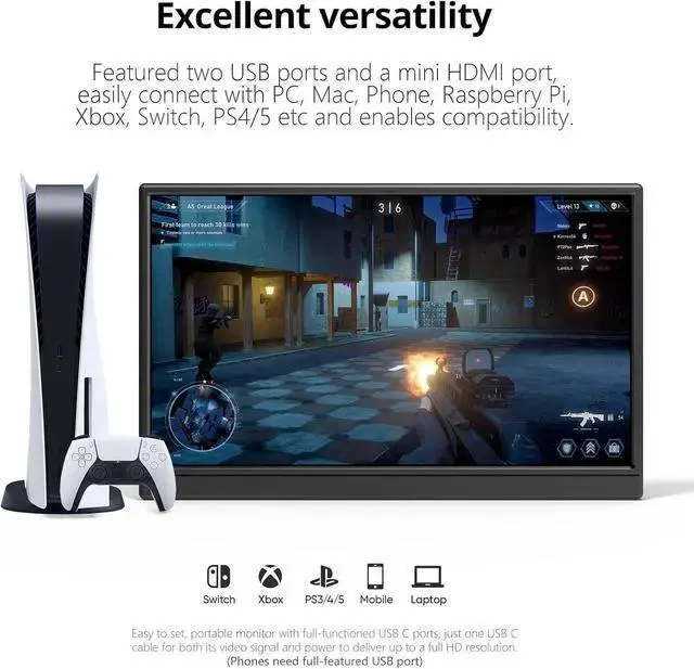 Alt view image 5 of 7 - Portable Monitor for Laptop 15.6 inch 1080P USBC-C HDMI Ultra-Slim Travel Monitor with Kickstand, Second External Monitor for Laptop,PC,Mac Phone,PS,Xbox, black, PM-156P1