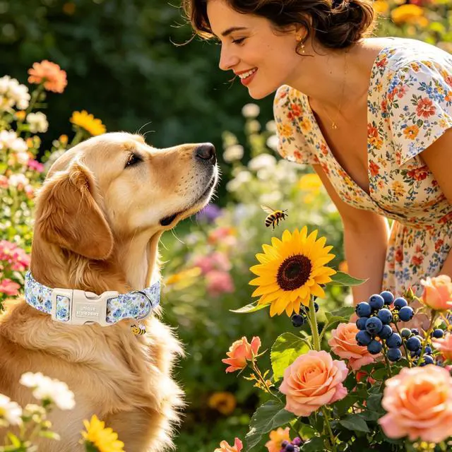 Alt view image 4 of 6 - Unique style paws Dog Collar Plastic Buckle with Pendant Puppy Collar for Spring Summer Blueberry Bee for Small Medium Large Boys Girls Dogs