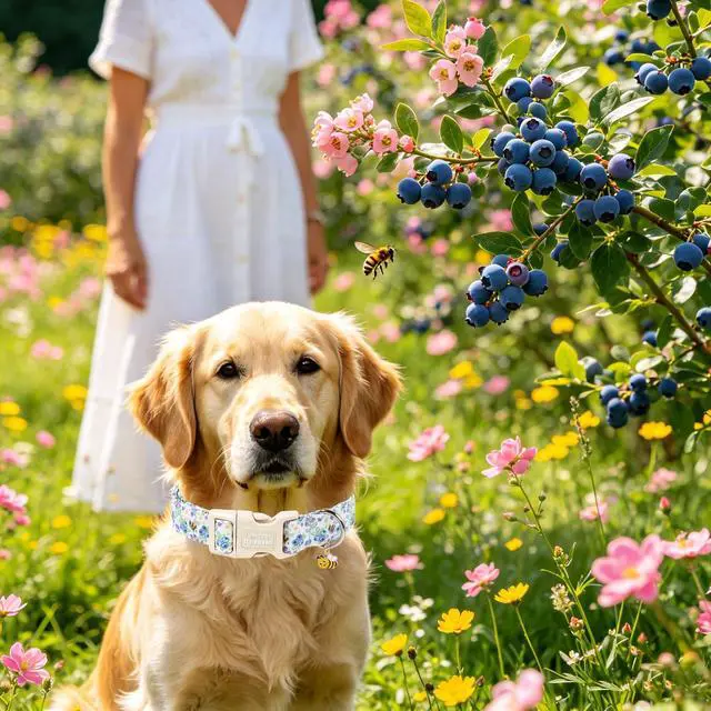 Alt view image 5 of 6 - Unique style paws Dog Collar Plastic Buckle with Pendant Puppy Collar for Spring Summer Blueberry Bee for Small Medium Large Boys Girls Dogs