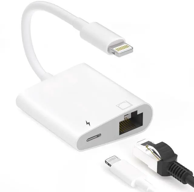 Main image of Apple MFi Certified Lightning to Ethernet Adapter for iPhone/iPad, 2 in 1 RJ45 Ethernet LAN Network Adapter with Charge Port for iPhone 14 13 12/iPad/iPod, Plug and Play, Supports 100Mbps Network