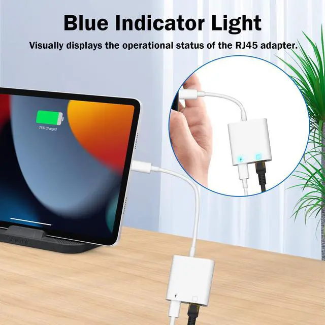 Alt view image 5 of 7 - Apple MFi Certified Lightning to Ethernet Adapter for iPhone/iPad, 2 in 1 RJ45 Ethernet LAN Network Adapter with Charge Port for iPhone 14 13 12/iPad/iPod, Plug and Play, Supports 100Mbps Network