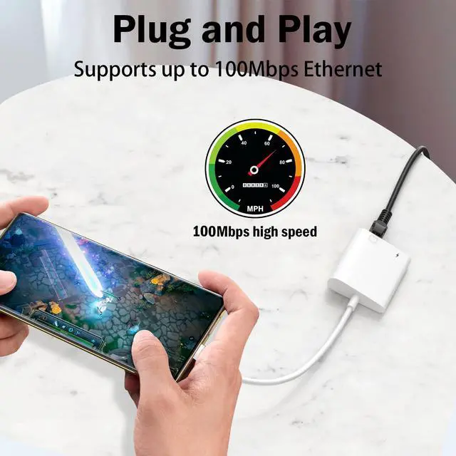 Alt view image 4 of 7 - Apple MFi Certified Lightning to Ethernet Adapter for iPhone/iPad, 2 in 1 RJ45 Ethernet LAN Network Adapter with Charge Port for iPhone 14 13 12/iPad/iPod, Plug and Play, Supports 100Mbps Network