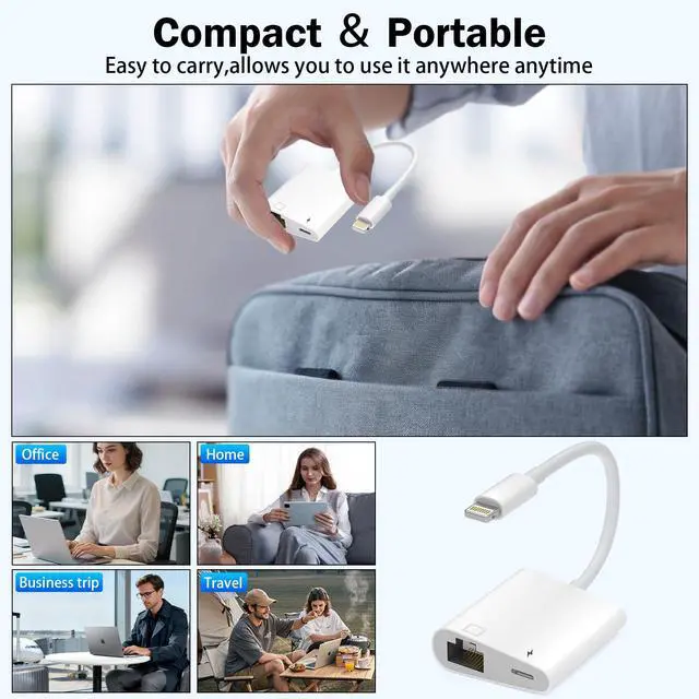 Alt view image 6 of 7 - Apple MFi Certified Lightning to Ethernet Adapter for iPhone/iPad, 2 in 1 RJ45 Ethernet LAN Network Adapter with Charge Port for iPhone 14 13 12/iPad/iPod, Plug and Play, Supports 100Mbps Network