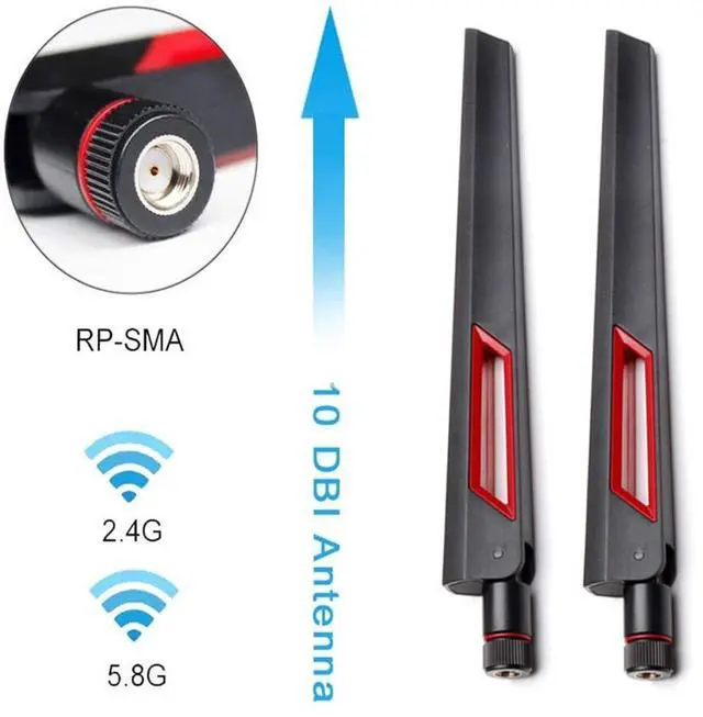 Alt view image 4 of 6 - WiFi Antenna Dual Band 2.4GHz 5.8GHz 10 DBI RP-SMA Router for PCI-E WiFi Network Card USB Wireless Adapter Security IP Camera