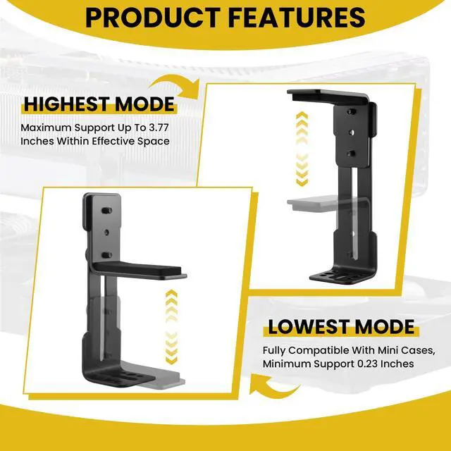Alt view image 4 of 7 - 1 Set GPU Support Bracket | Adjustable Graphics Card Bracket for 12cm & 14cm Fans | 0.24-3.78 Inch Iron Build | Fits Vertical/Horizontal Video Card Mounts
