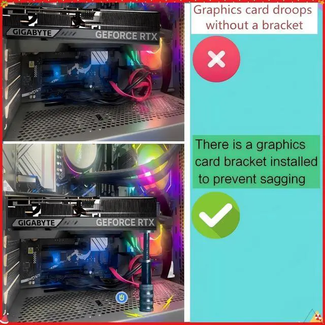 Alt view image 4 of 4 - Graphics Card GPU Support , Height Adjustable GPU Droop Bracket with Magnets and Anti-Slip Plate, Aluminum GPU Bracket to Prevent Graphics Card Droop (51-125 mm) Black