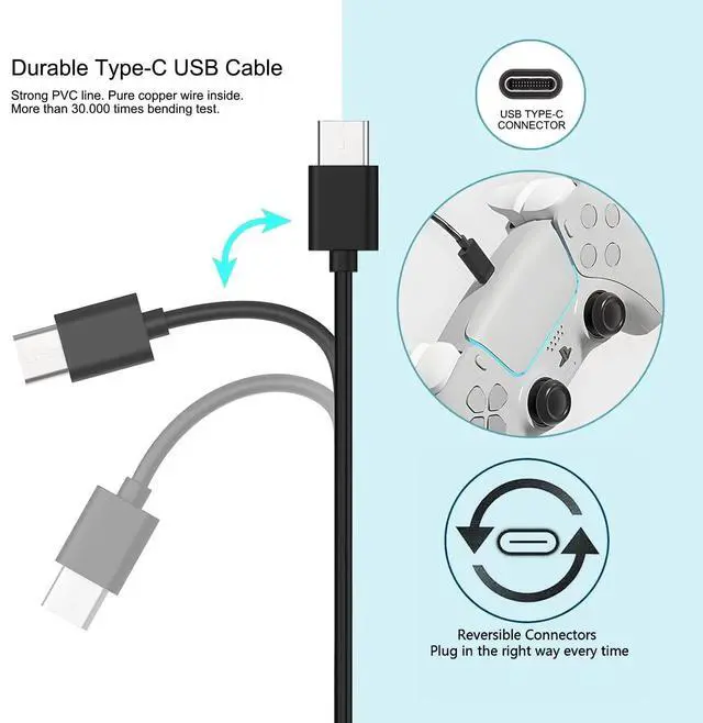 Alt view image 3 of 6 - 2 Pack Long 10FT PS5 Controller USB A to USB Type C Fast Charging for PlayStation 5 PS5 Pro, Xbox Series X/S/Elite Series 2 Charger Cord & More USB C Cable