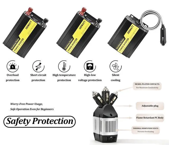 Alt view image 3 of 7 - Compact and Lightweight Modified sine Wave Power Inverter DC12V to AC110-120V 60Hz with Rated Output Power 100W,200W, 300W, 400W for Choice(100, Watts)
