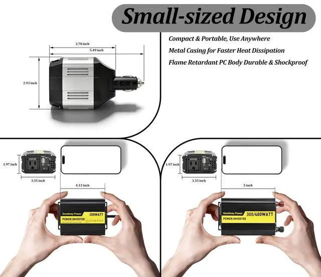 Alt view image 6 of 7 - Compact and Lightweight Modified sine Wave Power Inverter DC12V to AC110-120V 60Hz with Rated Output Power 100W,200W, 300W, 400W for Choice(100, Watts)