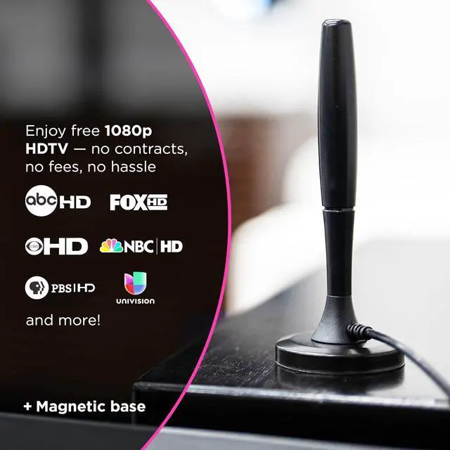 Alt view image 3 of 7 - Portable HD TV Antenna, Indoor Digital Antenna for 1080p 4K 8K, VHF UHF Channels, 20 Mile Range, Magnetic Base, Compact Travel Design for RV, Camping, Tailgating, Black, 81843