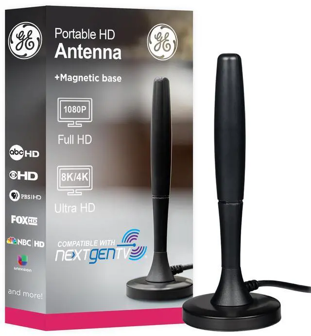 Main image of Portable HD TV Antenna, Indoor Digital Antenna for 1080p 4K 8K, VHF UHF Channels, 20 Mile Range, Magnetic Base, Compact Travel Design for RV, Camping, Tailgating, Black, 81843