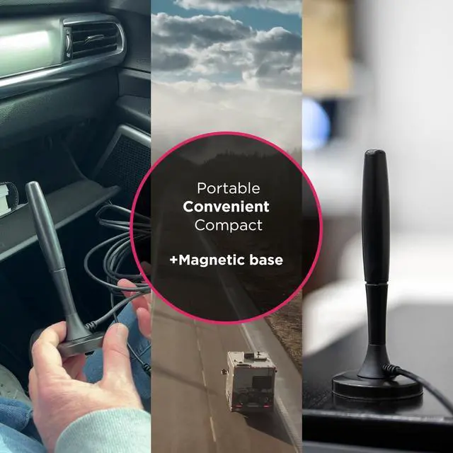 Alt view image 6 of 7 - Portable HD TV Antenna, Indoor Digital Antenna for 1080p 4K 8K, VHF UHF Channels, 20 Mile Range, Magnetic Base, Compact Travel Design for RV, Camping, Tailgating, Black, 81843