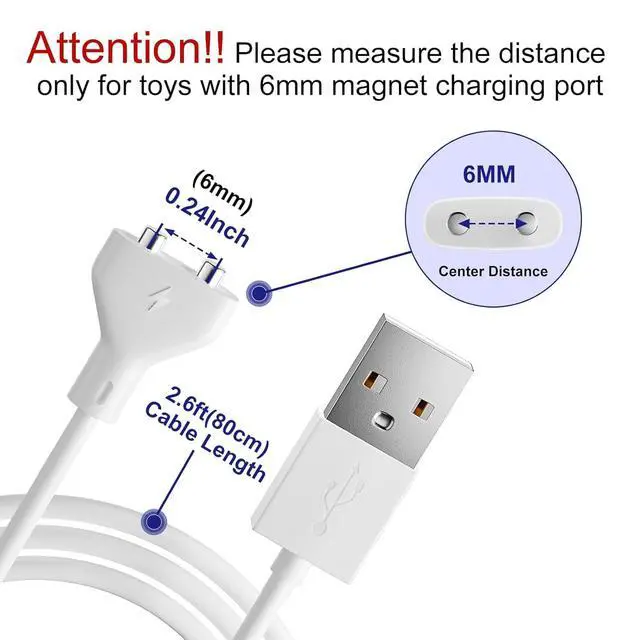 Alt view image 3 of 7 - Magnetic USB DC Charger Cable 2.7ft Replacement Charging Cord for Rechargeable Toys Massagers Electric Toothbrush (6MM)