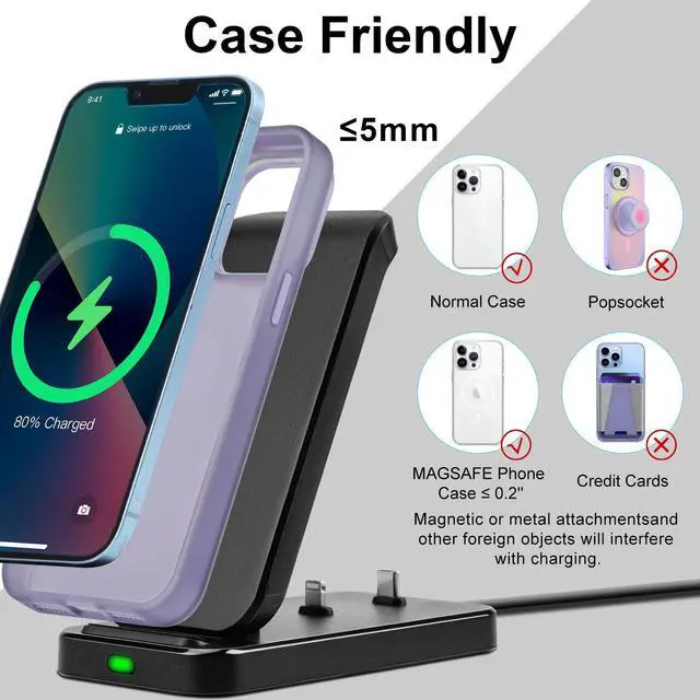 Alt view image 4 of 7 - 2 in 1 Fast Max 15W Qi Wireless Charger Charging Stand for iPhone 16/15/14/13/12/Pro/Max/Plus/Ultra, Airpods 1/2/3/ Pro1/2, Charging Station for Samsung Galaxy S21/S10, Galaxy Buds Live/Pro/+