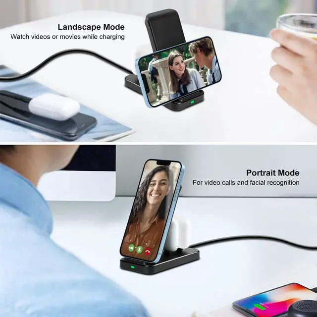 Alt view image 7 of 7 - 2 in 1 Fast Max 15W Qi Wireless Charger Charging Stand for iPhone 16/15/14/13/12/Pro/Max/Plus/Ultra, Airpods 1/2/3/ Pro1/2, Charging Station for Samsung Galaxy S21/S10, Galaxy Buds Live/Pro/+
