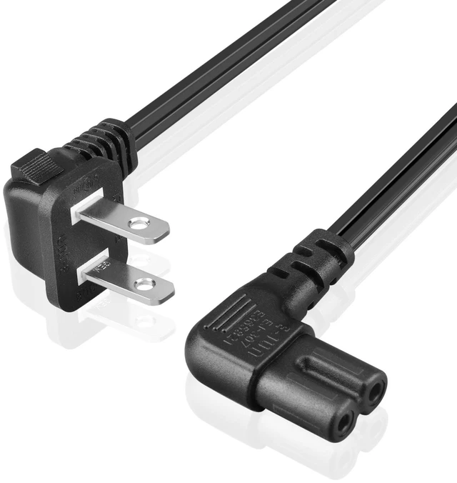 Main image of 6 ft Right Angle 2-Prong C7 Power Cord for Samsung and LG TVs, Black Figure-8 Replacement Cable for Ps5, Ps4, Xbox Series X/S, Printers, Soundbars, and Other Compatible Devices