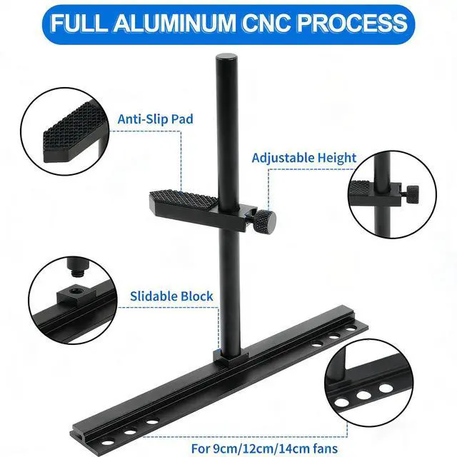 Alt view image 3 of 7 - GPU Support Bracket for Fan Mounting, Adjustable GPU Support for All-View PC Case, Video Card Support GPU Stand Holder with Anti-Slip Pad, 10-120mm