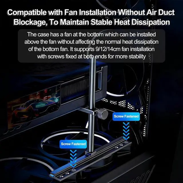 Alt view image 6 of 7 - GPU Support Bracket for Fan Mounting, Adjustable GPU Support for All-View PC Case, Video Card Support GPU Stand Holder with Anti-Slip Pad, 10-120mm