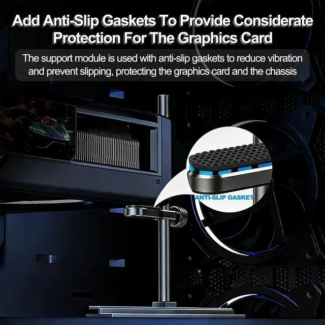 Alt view image 7 of 7 - GPU Support Bracket for Fan Mounting, Adjustable GPU Support for All-View PC Case, Video Card Support GPU Stand Holder with Anti-Slip Pad, 10-120mm
