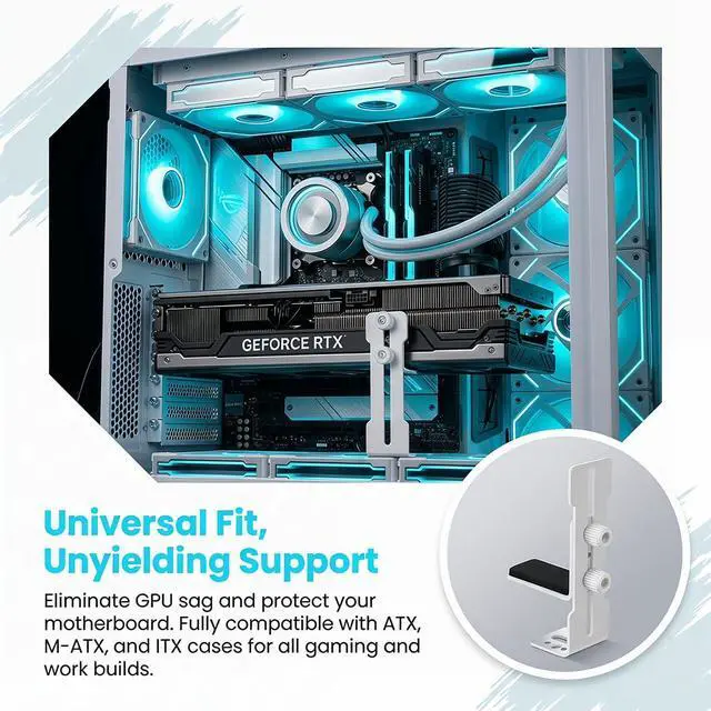 Alt view image 3 of 7 - Adjustable Metal GPU Anti-Sag Support Bracket, Graphics Card Stabilizer Holder Compatible with NVIDIA RTX 4070 4080 4090 5070 5080 5090, Heavy Duty Video Card Brace for ATX Micro ATX Gaming PC Case