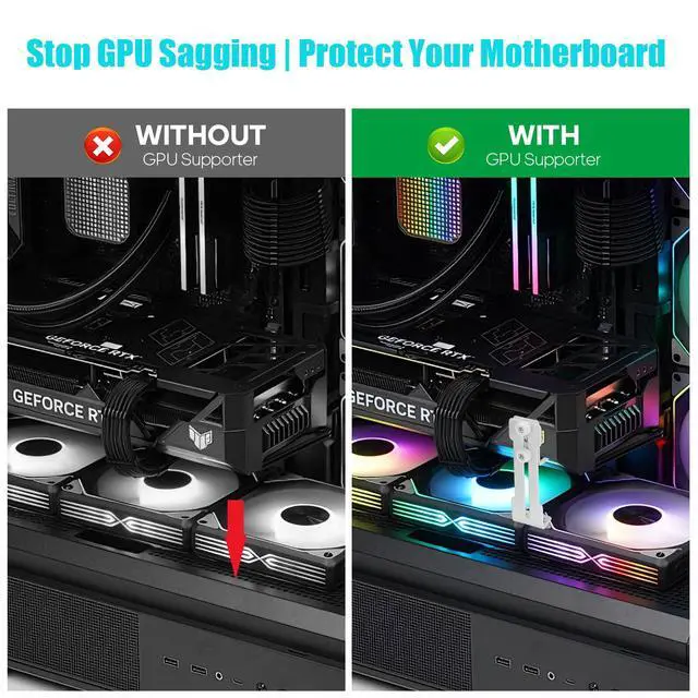 Alt view image 4 of 7 - Adjustable Metal GPU Anti-Sag Support Bracket, Graphics Card Stabilizer Holder Compatible with NVIDIA RTX 4070 4080 4090 5070 5080 5090, Heavy Duty Video Card Brace for ATX Micro ATX Gaming PC Case