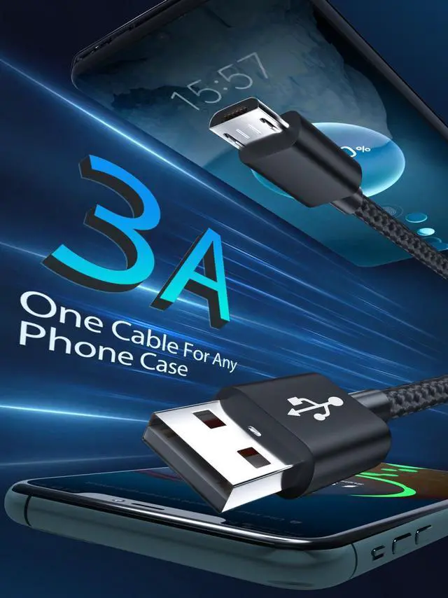 Alt view image 4 of 6 - PS4 Controller Charger Cord,10FT Long PS4 Charging Cable for Xbox One S/X Controller,PS4 Slim/Pro,PC,Micro USB Cable,Braided Type USB A Old Android Phone Charger Dock for Playstation 4 Controller Wire