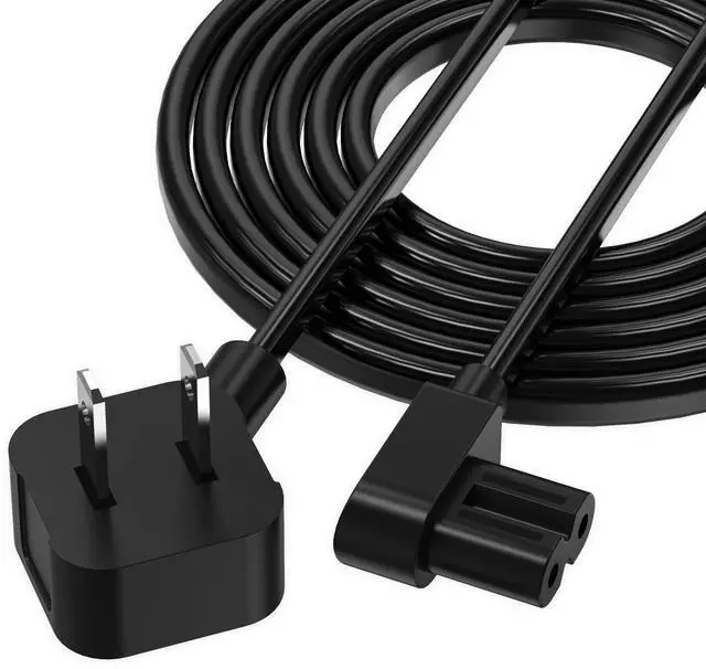 Main image of 12ft TV Power Cord, 90 Degree Angled L-Shaped UL Listed 2-Prong AC Power Cable IEC C7 C8 Compatible with Samsung LG Sony Insignia Apple TV LCD LED, Vizio Roku JBL Partybox, Black